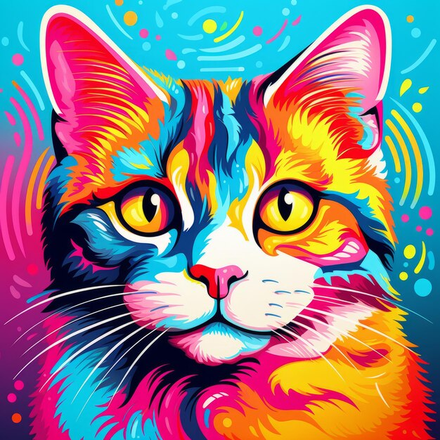 Adorable cat immersed in a lively colorful pop art world crafted with generative ai