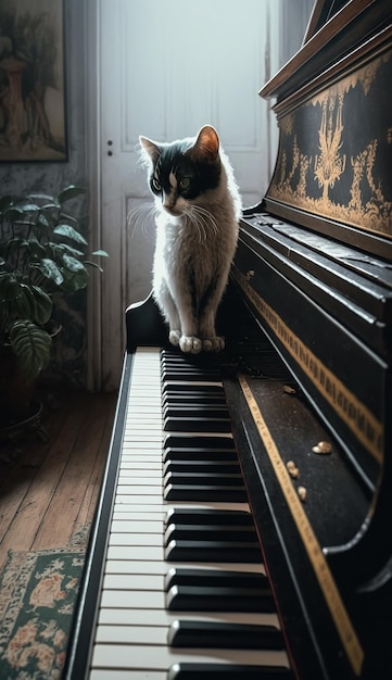 Adorable cat on the piano