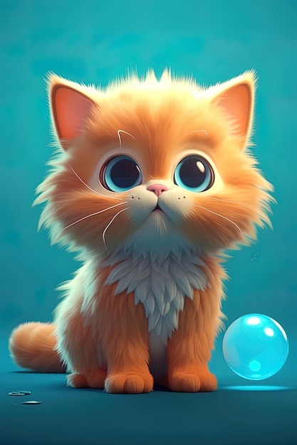 크고 밝은 눈을 가진 새끼 고양이의 사랑스러운 고양이 강아지 3d 삽화 생성 AI
