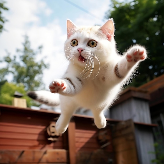 Adorable Cat's Failed Jump with Playful Clumsiness Generative AI