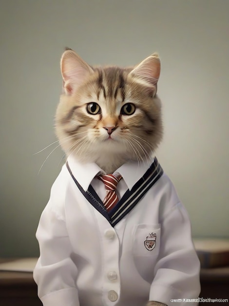 Foto gatto adorabile in uniforme scolastico