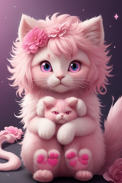 Adorable cat using shocking pink and white Healing expression