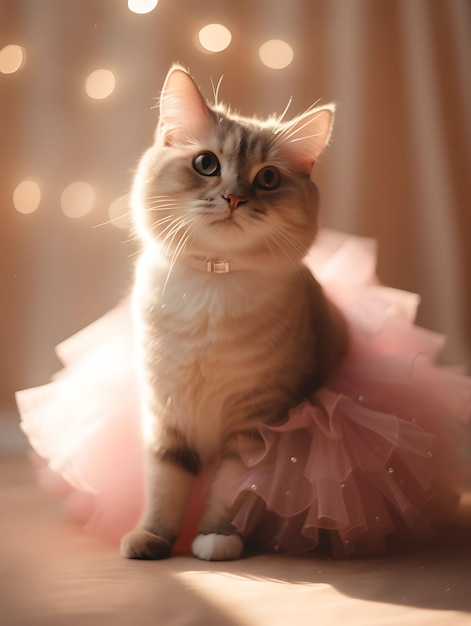 Adorable cat wearing pink glitter tutu Serene indoor studio blurred background Created with Generative AI technology