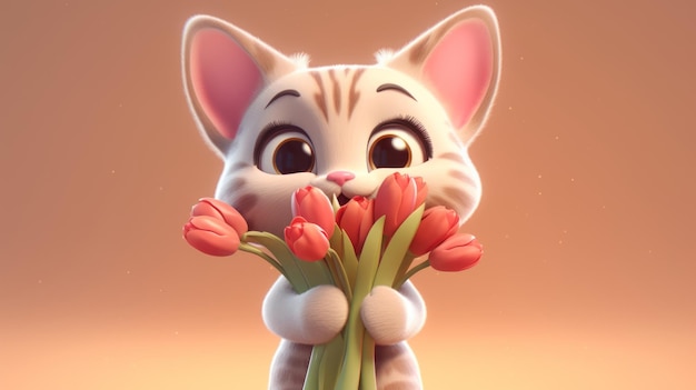 Adorable cat with flowers