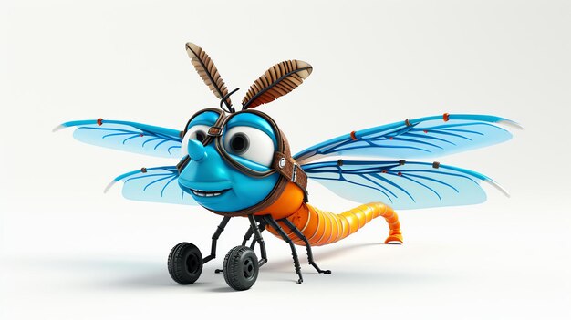 Photo adorable and cheerful dragonfly character with vibrant colors and a friendly expression