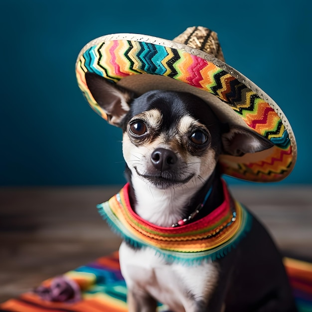 Очаровательная собака чихуахуа в мексиканской шляпе сомбреро Happy Cinco De Mayo fashion