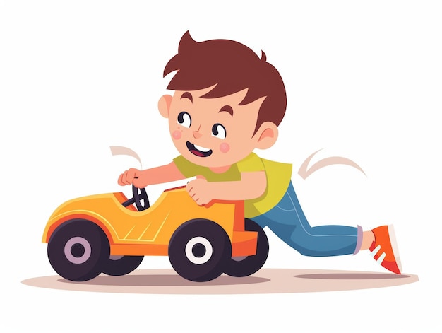 A Adorable Child Pushing Toy Car with Pastel Colors Generative AI