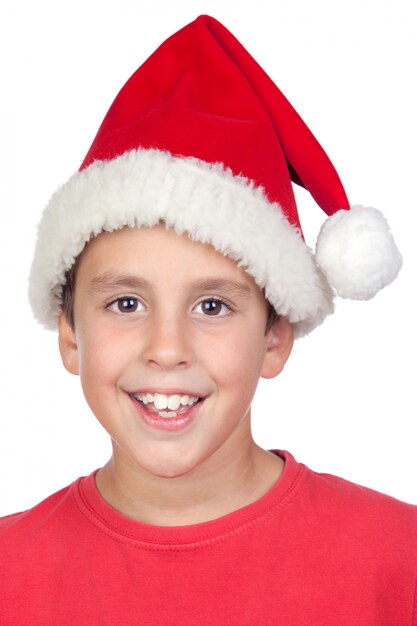 Adorable child with Santa Hat isolated on white background