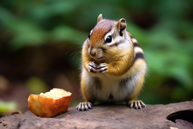 生成 AI ツールで作成された、口に食べ物を詰め込む愛らしいシマリス