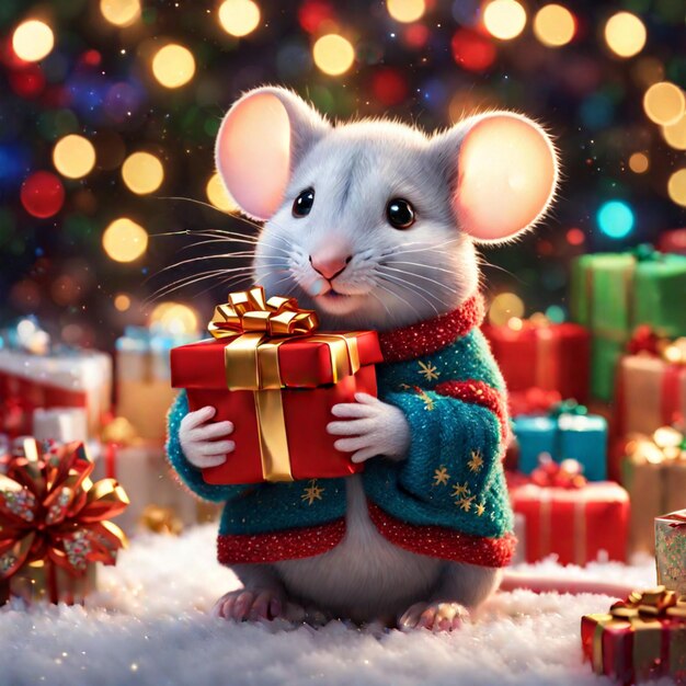 Photo adorable christmas mouse generative ai