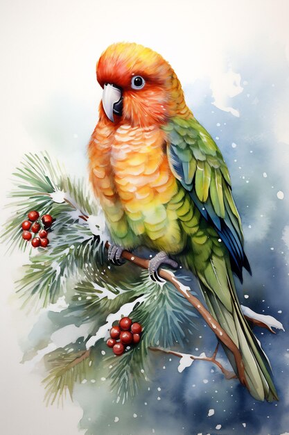 Photo adorable christmas portraits animals in watercolor festive attire cute snow atmosphere