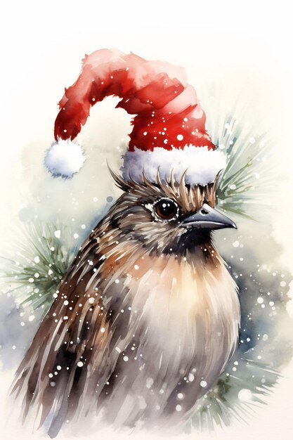 Adorable Christmas Portraits Animals in Watercolor Festive Attire Cute Snow Atmosphere