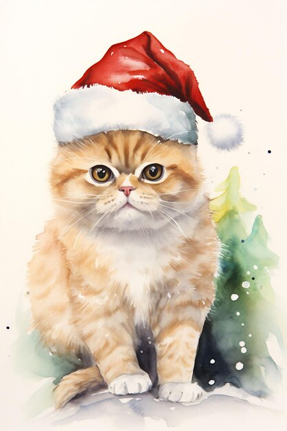 Adorable christmas portraits animals in watercolor festive attire cute snow atmosphere