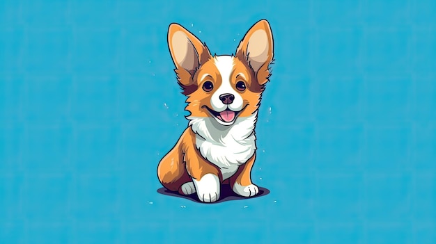 An adorable corgi dog on a blue background