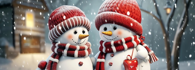 adorable couple of snowman AI generated image