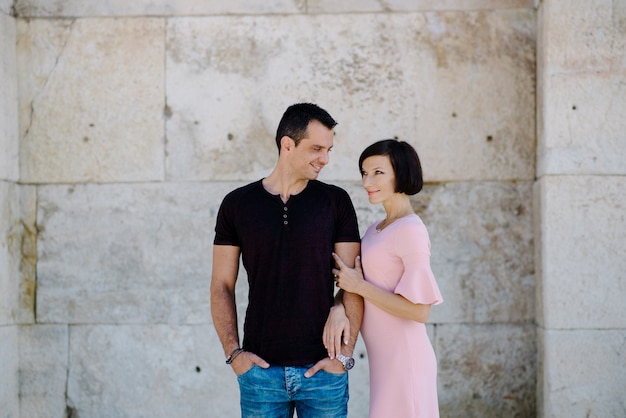 Adorable couple on a sunny day in the city