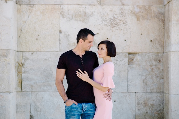 Adorable couple on a sunny day in the city