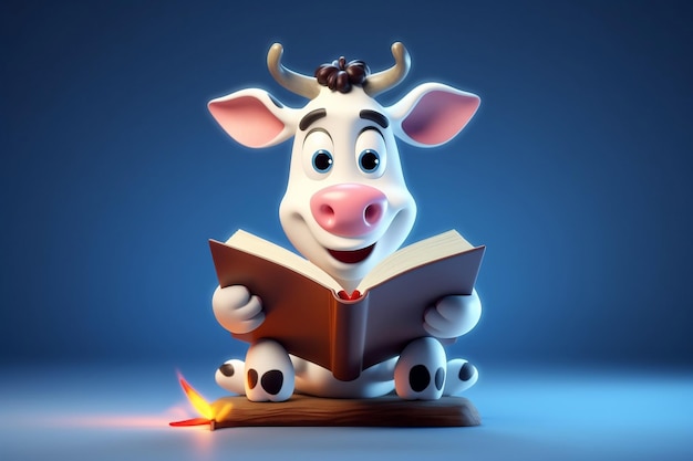 Adorable Cow Reading Book AI