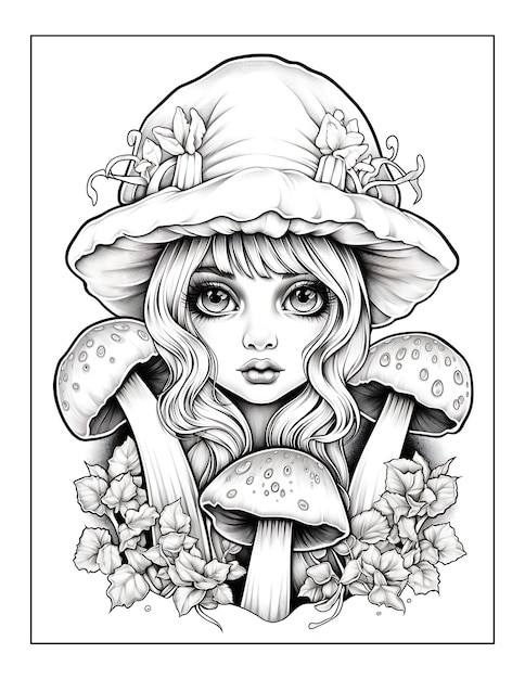 Premium Photo | Adorable Creepy Mushrooms and cute baby Coloring Pages