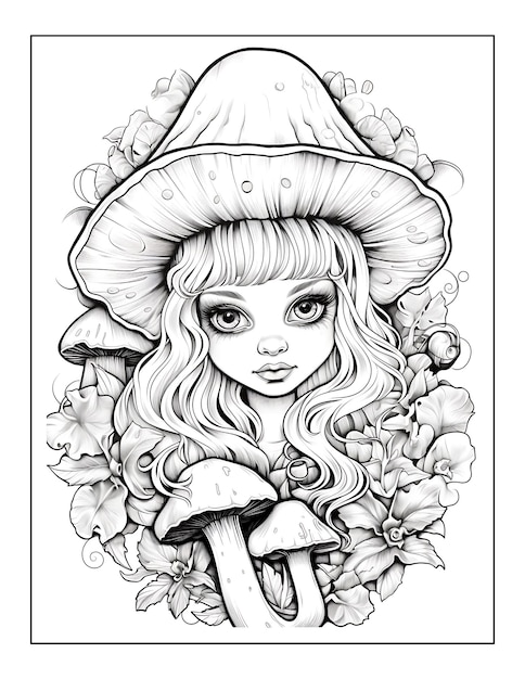 Adorable Creepy Mushrooms and cute baby Coloring Pages