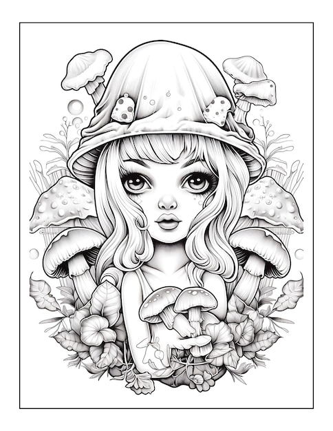 Adorable Creepy Mushrooms and cute baby Coloring Pages