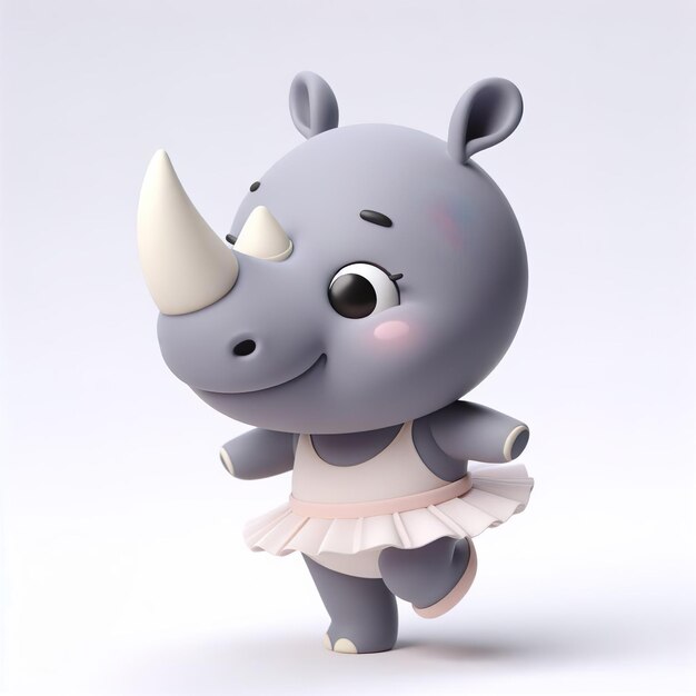 Photo an adorable cute cartoon rhinoceros donning a ballet ensemble and balancing on a single foot