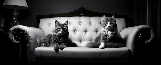 Adorable Cute Cats On Couch Near Door