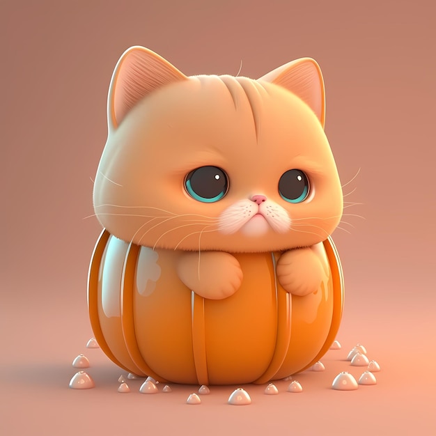 사랑스럽고 귀여운 통통한 고양이 3D 렌더링