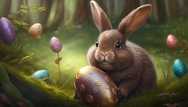 Adorable and cute easter bunny, AI generative..