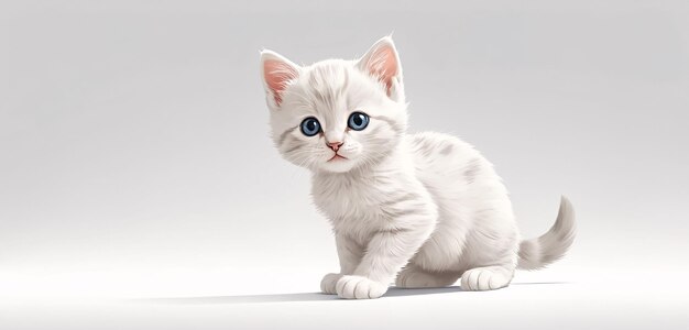 Photo adorable and cute fluffy white cat playing on a white background