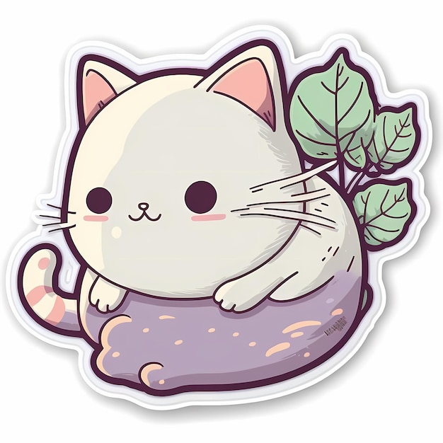 Foto adorabile e simpatico gatto kawaii sticker design illustration