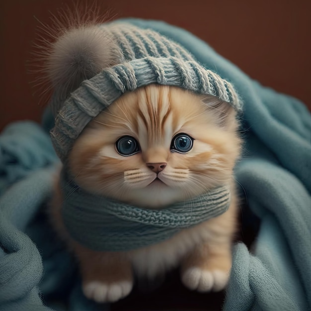 Adorable cute kitten wearing woolen clothes Warmth concept Generative AI