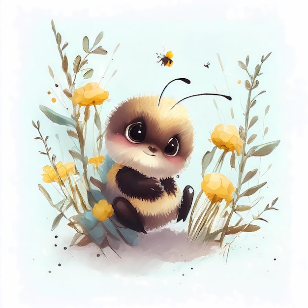 Adorable and Cute watercolor bee Illustration Design