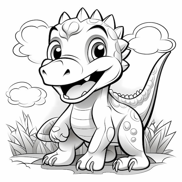 Adorable Dino Friends Black and White Coloring Book for Kids