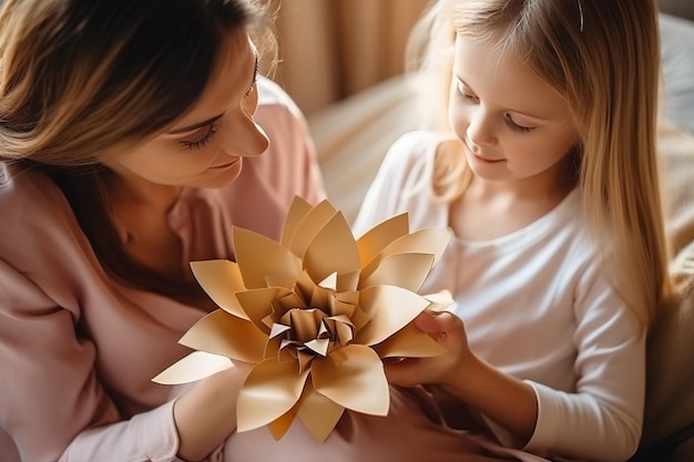 Adorable diy surprise baby girl crafts a paper flower for mother's day