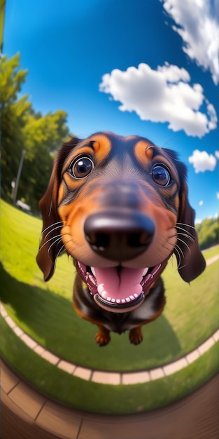 An adorable dog portrait captured with a fisheye lens AI Generated