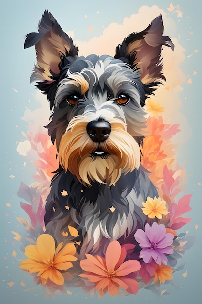 Очаровательная собака в окружении цветов — очаровательная иллюстрация AI Generative