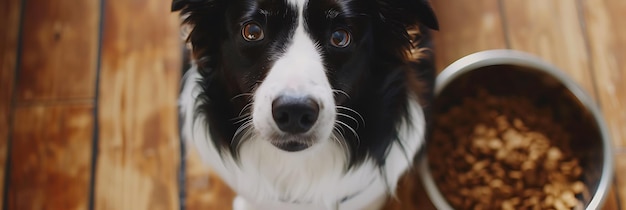 Adorable Dog Waiting for Love Next to Food Bowl