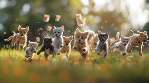 Photo adorable dogs sprinting in packs