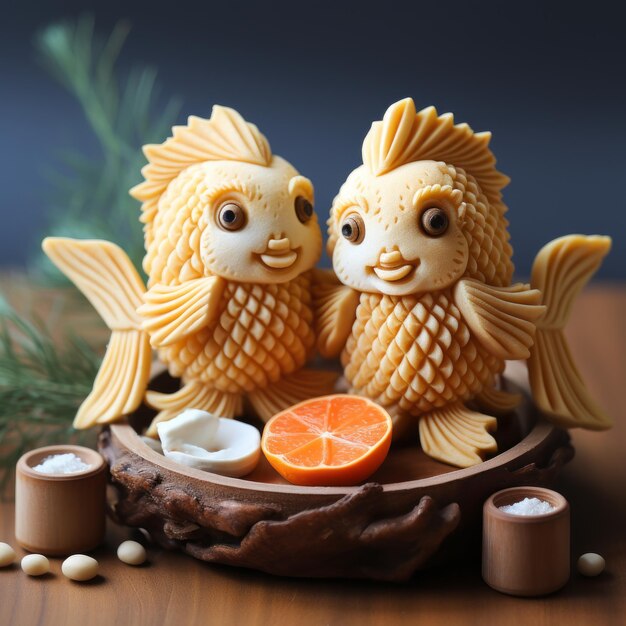 Photo the adorable duo cute sea bream and taiyaki in q version