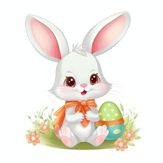Adorable Easter Bunny cartoon on a white background Generative AI