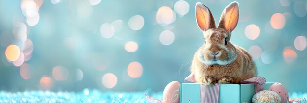 Adorable Easter bunny rabbit nestled inside a gift box Generative Ai