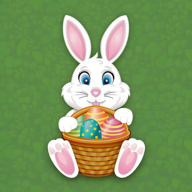 Adorable Easter Bunny with a basket of colorful Easter eggs For Social Media Post Size