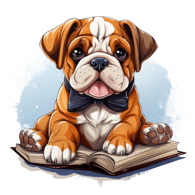 Adorable English Bulldog Cartoon Style for Toddler Book Clipart on White Background AI Generated