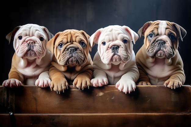 Photo the adorable english bulldog puppies at ar 32