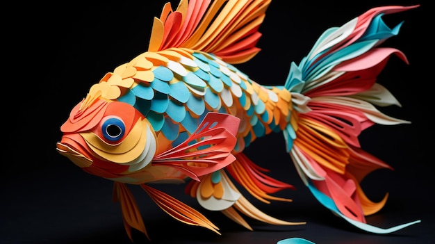 Adorable exotic fish paper sculpture origami