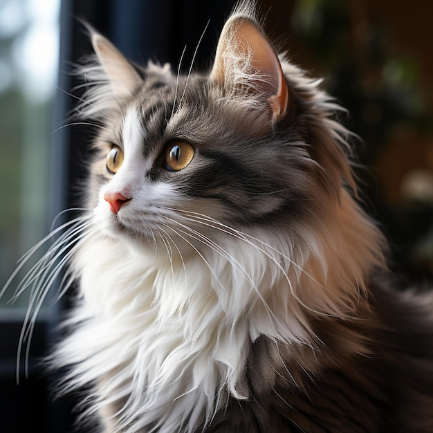 Adorable feline with a fluffy tail