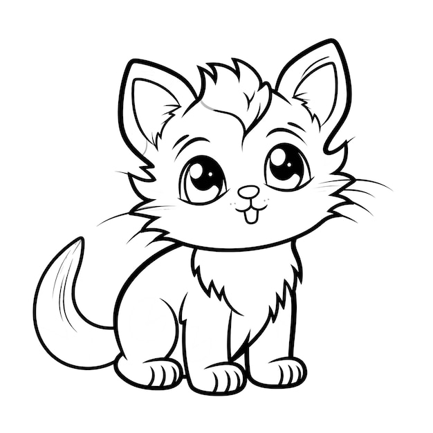 Adorable Fluffy Kitten Coloring Page For Kids