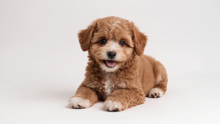 Photo adorable fluffy puppy sitting on grass perfect for pet lovers and outdoor themes