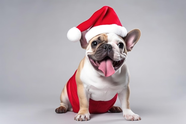 Adorable french bulldog dressing in santa claus hat